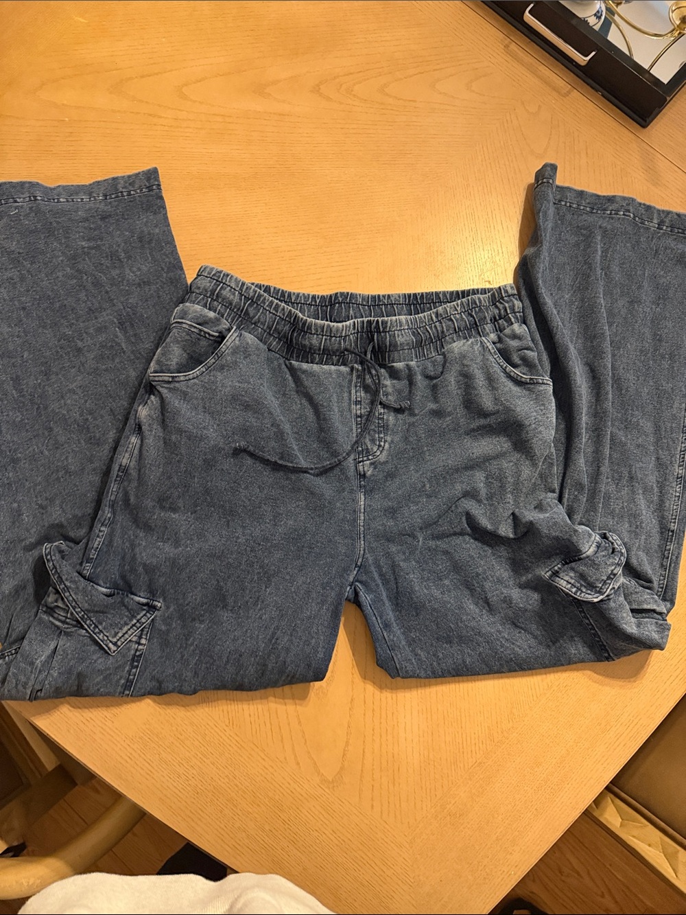 Mono B Denim-Look Elastic Waist Shorts in Light and Dark Blue